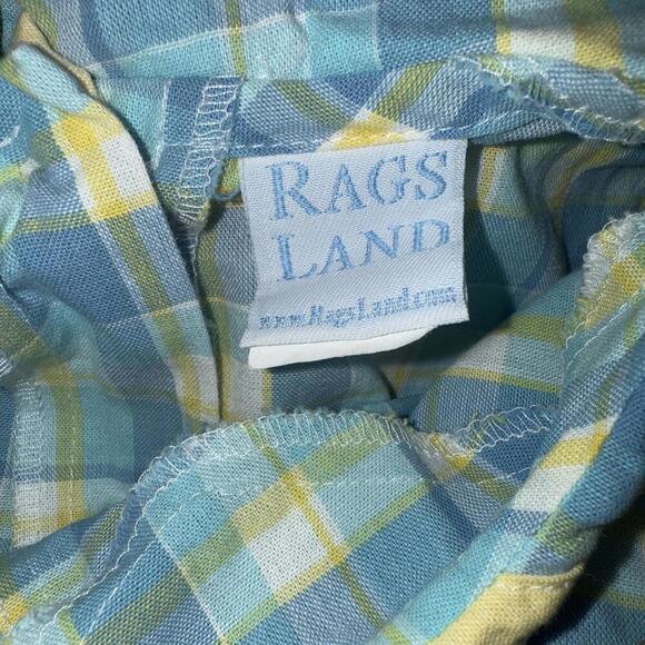 Vintage Rags Land Kids Blue Plaid Gingham Smocked Romper Jon Jon Shortalls 3 - Picture 9 of 14